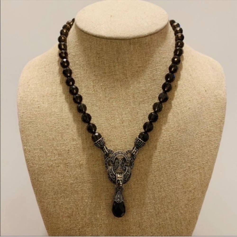 Judith Jack  | Necklace | Marcasite & Smoky Quartz Pendant